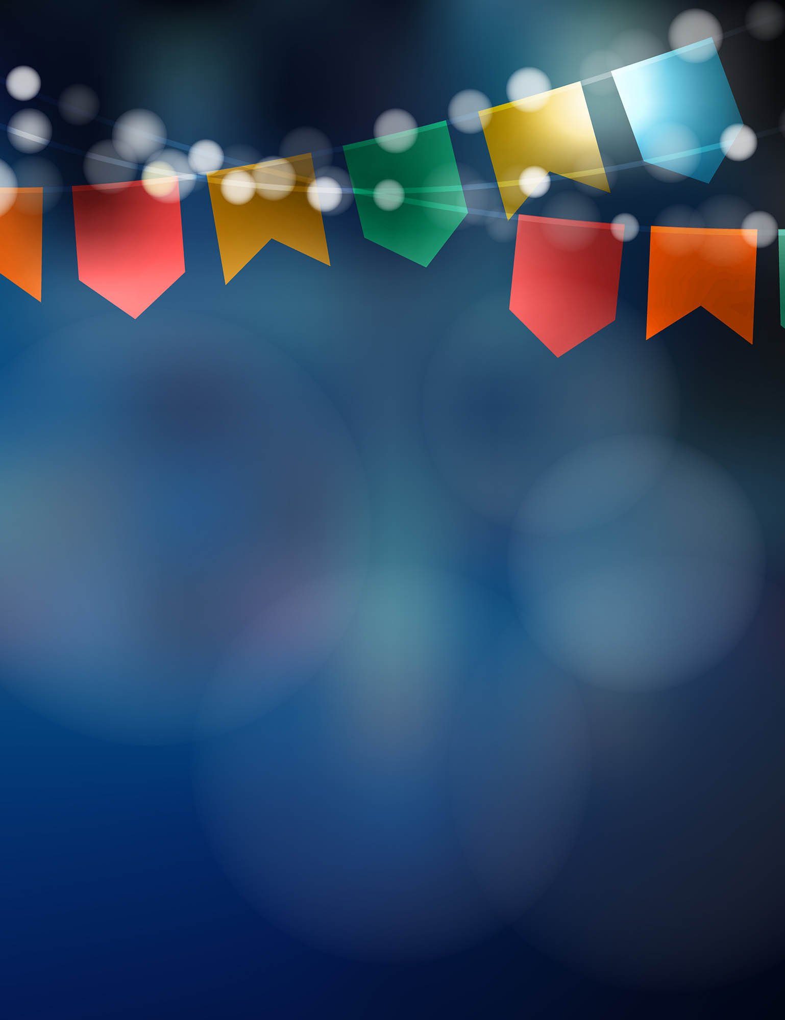 Deep Blue Bokeh Background With Party Flags Photography Backdrop