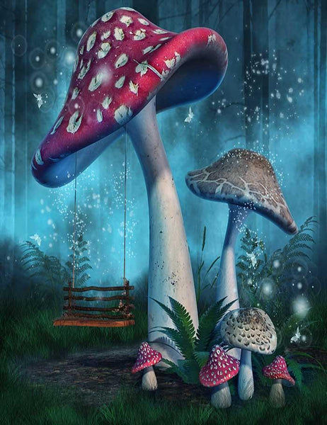 Fantasy Mushrooms With Fairy Swing In Forest Photography Backdrop J-03 ...