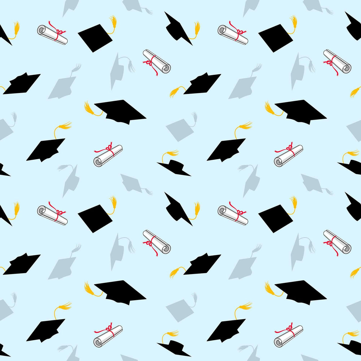 Graduation Caps And Diplomas Fly In Blue Sky Backdrop – Shopbackdrop