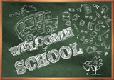 Hand Painted Welcome To School On Green Chalkboard Photography Backdrop J-0704