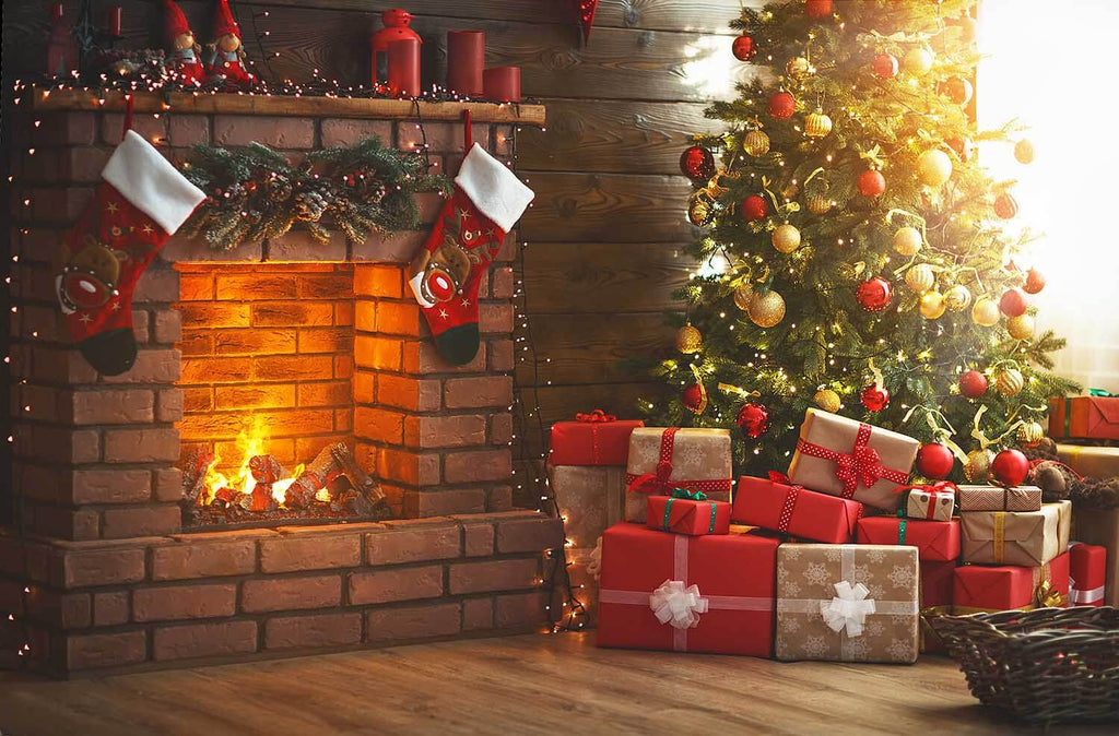 Interior Classic Christmas Tree Fireplace Photography Backdrop J-0811 ...