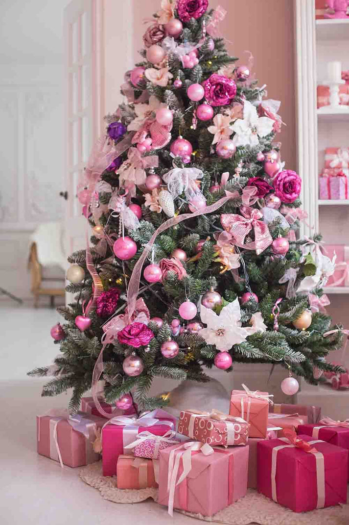 Pink Balls On Christmas Tree Holiday Photography Backdrop – Shopbackdrop