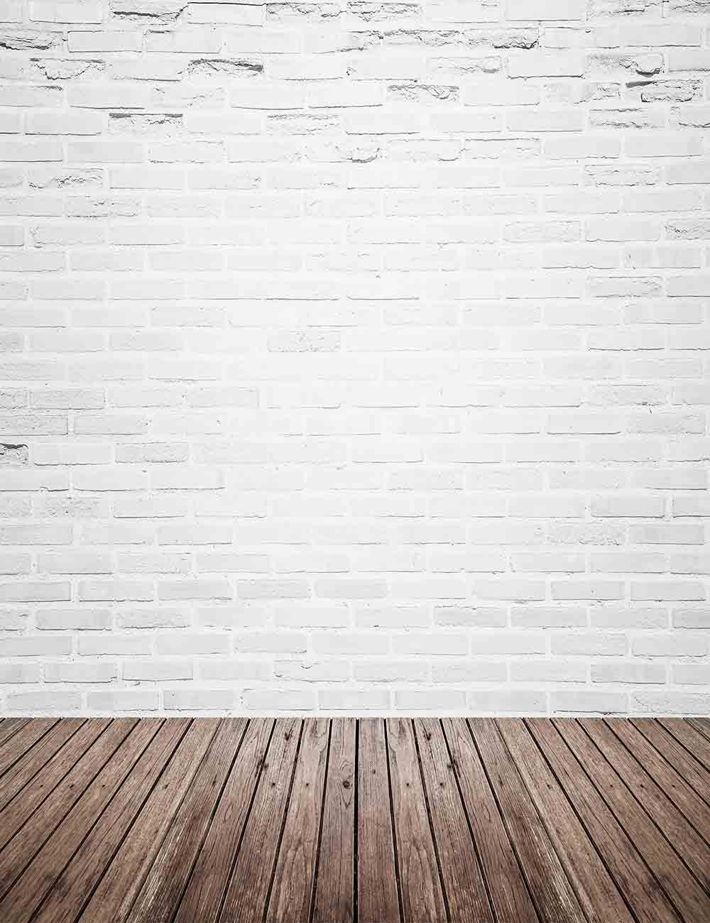Retro White  Brick  Wall  With Wood Floor  Mat Texture 