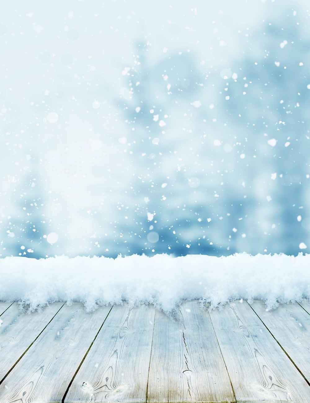 Snow Bokeh Background With Wood Floor For Studio Photo 