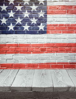 USA Flag Printed On Wall With Wood Floor Photography Fabric Backdrop ...