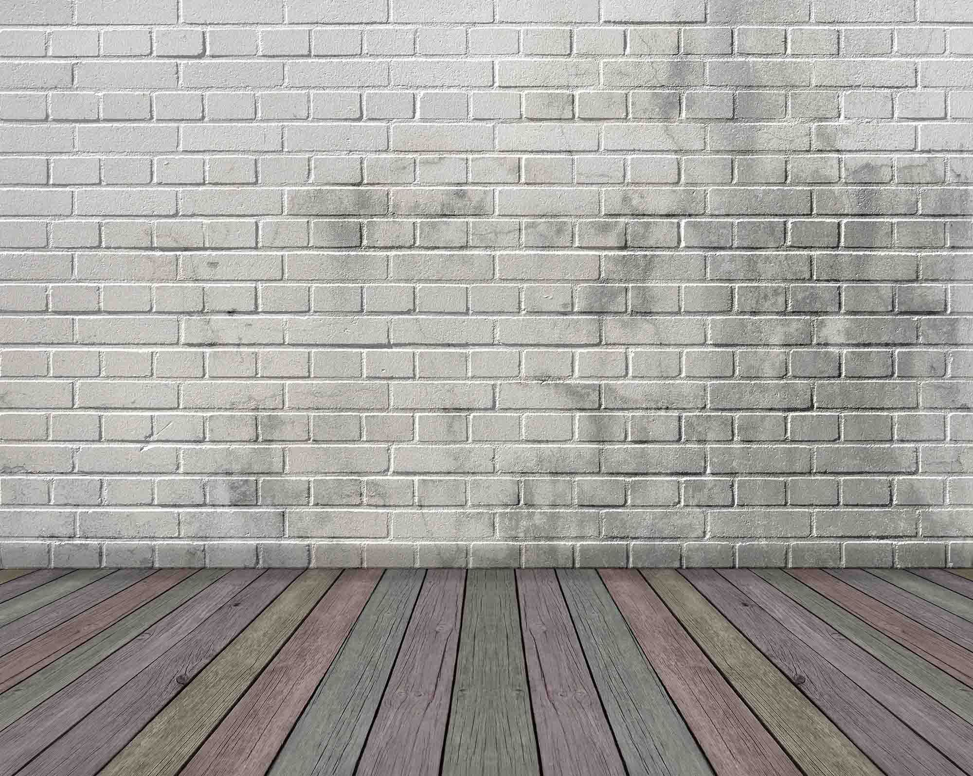  White  Brick  Wall  Texture With Colorful Wood Floor  Backdrop 