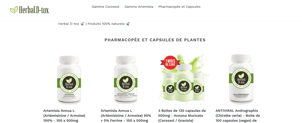 Herbal D-tox Produits 100% naturels Pharmacopée et Capsules de Plantes, Graviol, artemisia