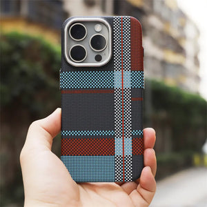 Geometric Carbon Fiber Texture MagSafe Case for iPhone 16, 16 Pro, 16 Plus, 16 ProMax,15/14/13 Pro & 12/14 Pro Max with Matte Metal Lens - PerfenQ