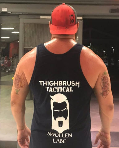 THIGHBRUSH® TACTICAL "SWOLLEN LABE" Men's Tank Top in Navy Blue and White