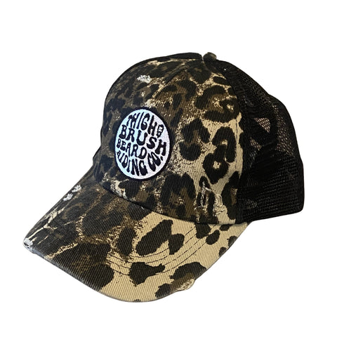 THIGHBRUSH® BEARD RIDING COMPANY - Criss-Cross Ponytail Trucker Snapback Hat - Leopard with Black