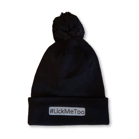 THIGHBRUSH® "#LickMeToo" Pom Cuffed Beanies - Black with Silver