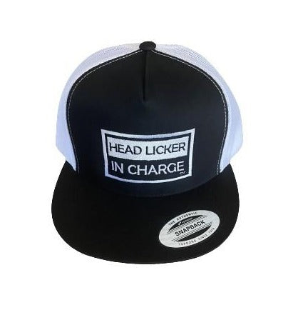 THIGHBRUSH® "HEAD LICKER IN CHARGE" - Trucker Snapback Hat  - Black and White - Flat Bill