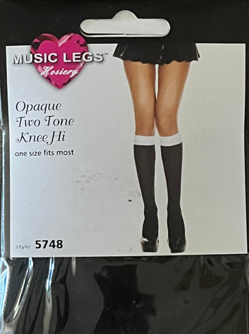 THIGHBRUSH® - Knee Hi Socks  - Black with White - Plain