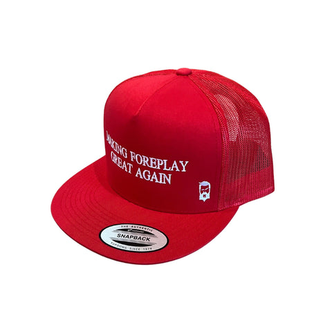 THIGHBRUSH® - MAKING FOREPLAY GREAT AGAIN - Trucker Snapback Hat - Red - Flat Bill