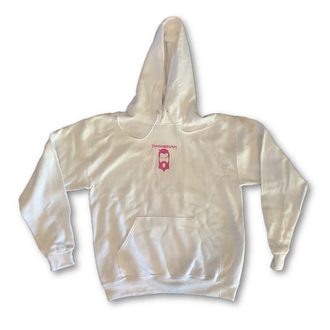 THIGHBRUSH® - "Tickled Pink" - Unisex Hooded Sweatshirt - White and Pink