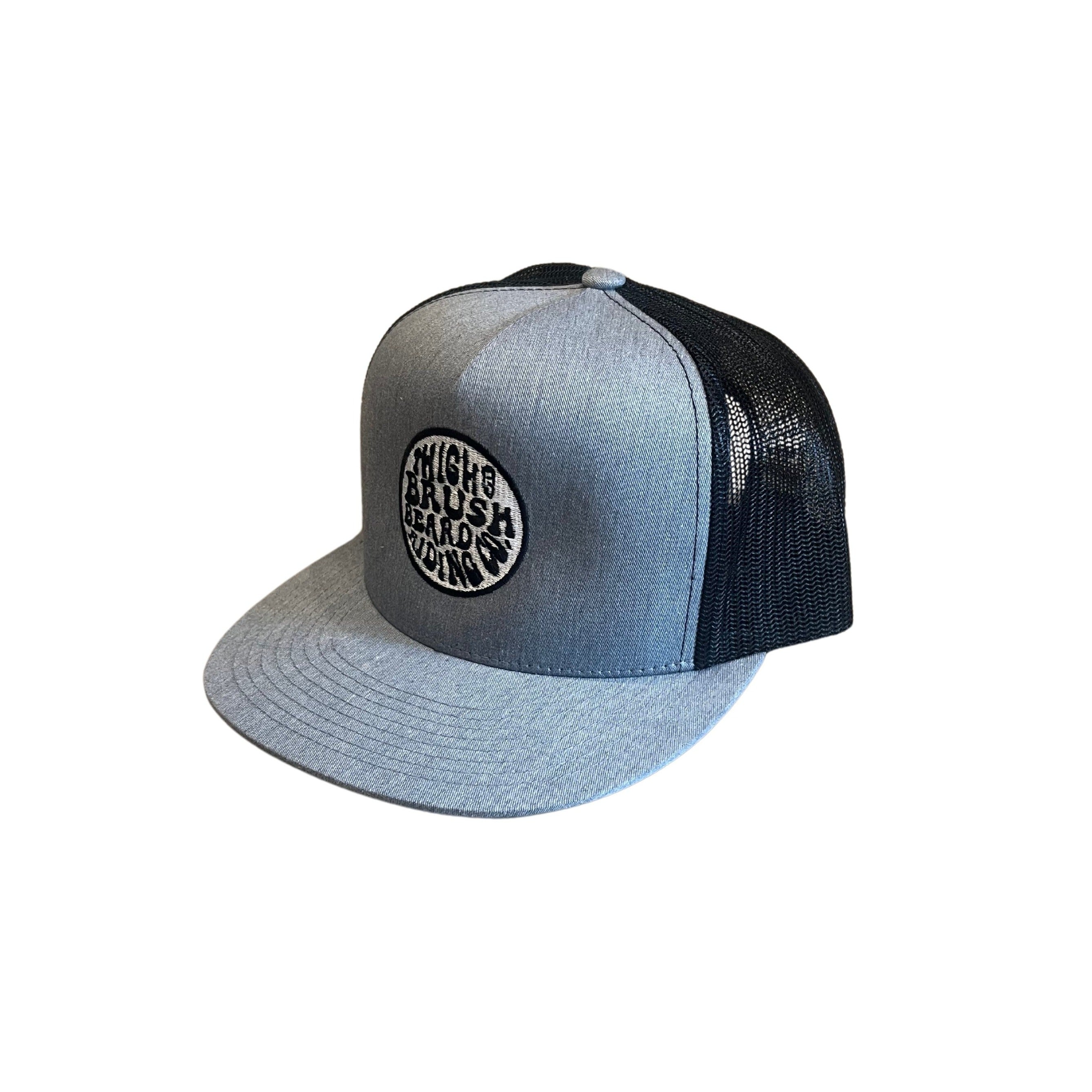 THIGHBRUSH® BEARD RIDING COMPANY - Trucker Snapback Hat - Heather Grey and Black - Flat Bill