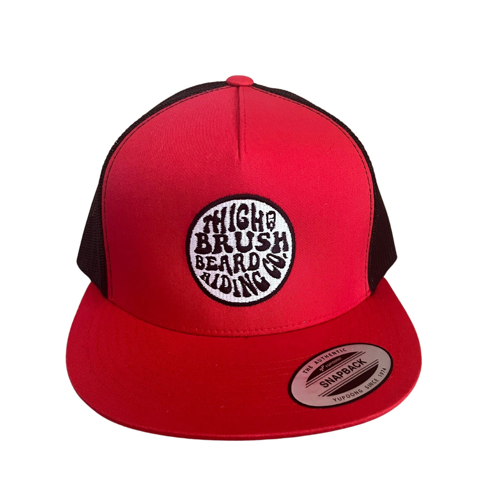 Thighbrush® Beard Riding Company Trucker Snapback Hat Red And Black Flat Bill 