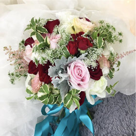 wedding arch bridal bouquet rustic bespoke roses hydrangea red pink pastel elegant