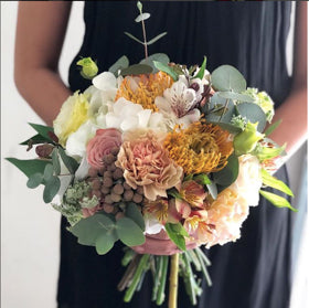 wedding arch bridal bouquet rustic bespoke roses hydrangea red pink pastel elegant