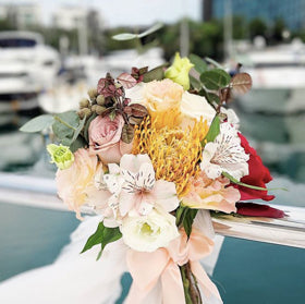 wedding arch bridal bouquet rustic bespoke roses hydrangea red pink pastel elegant