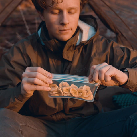 hiker with Zip Top snack bag