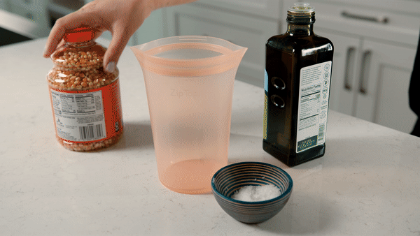 Popping popcorn in a Zip Top reusable silicone cup