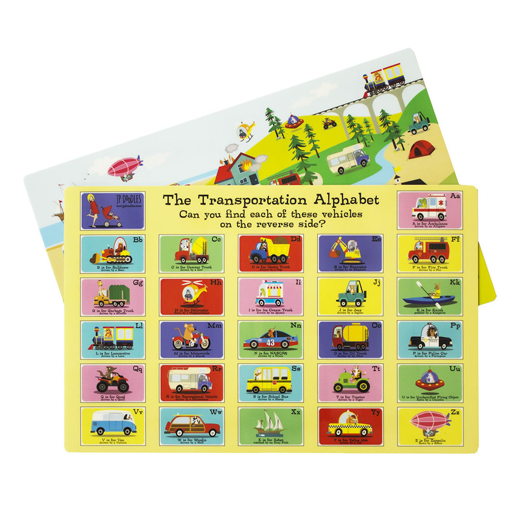 Double Sided Transportation Construction Kids Placemat Jp Doodles