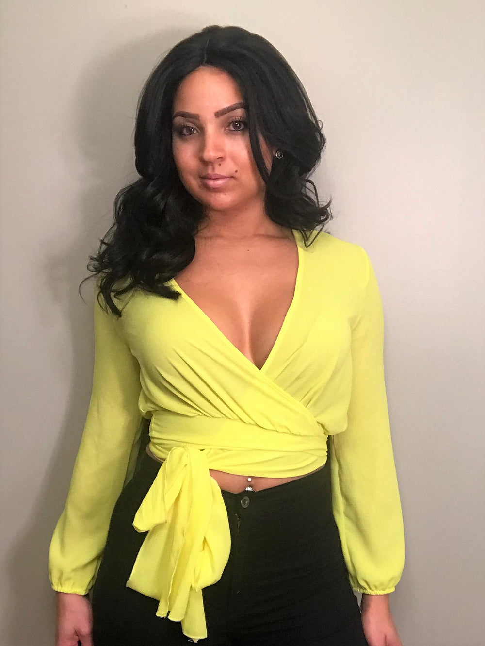 yellow wrap top