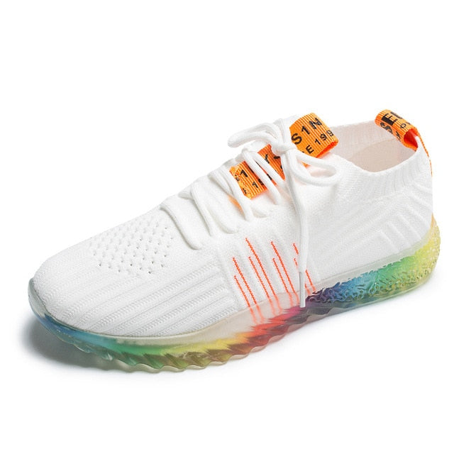 white shoes with rainbow soles