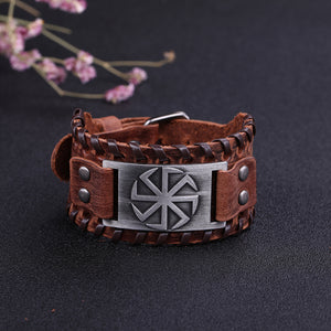 Slavic Sun Talisman Leather Bracelet