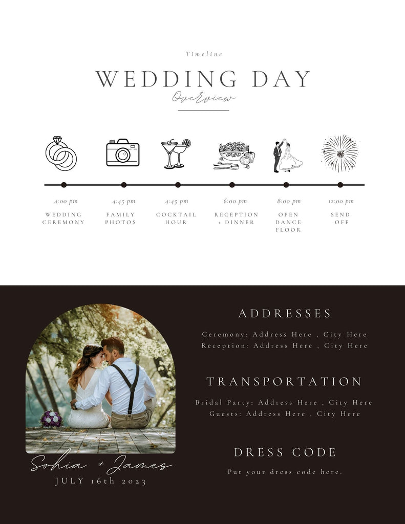 Wedding Day Itinerary and Schedule editable template minimalist