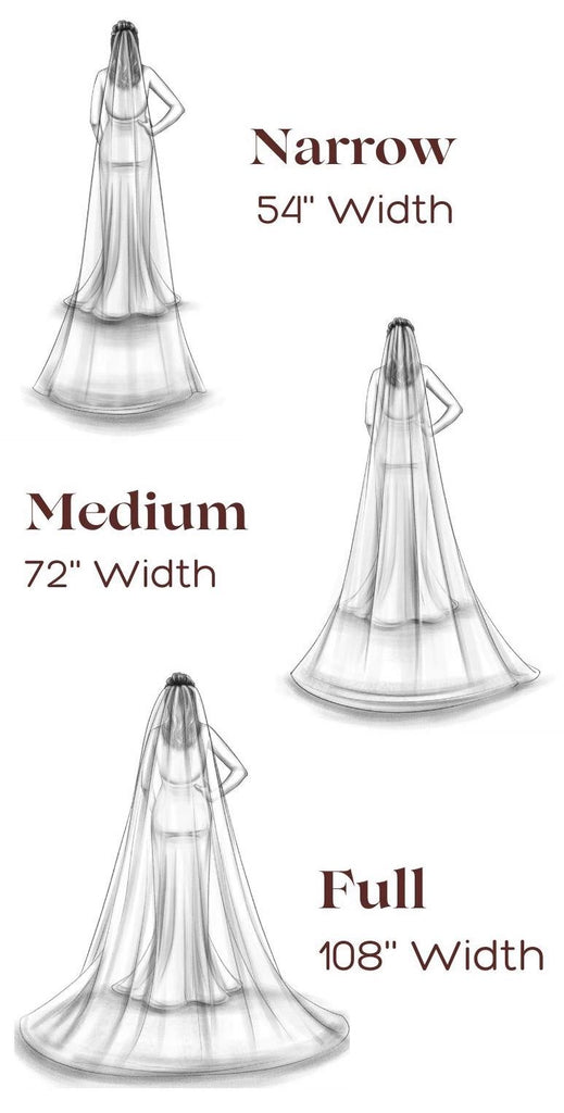wedding veil widths for brides with narrow medium and extra full styles