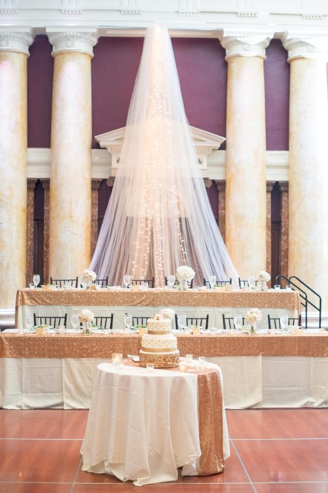 Draped tulle wedding veil for reception decor