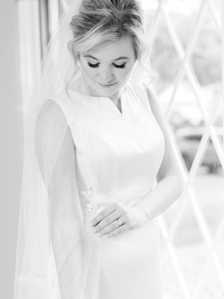 embroidered butterfly on long Bridal Veil for remembrance of loved one