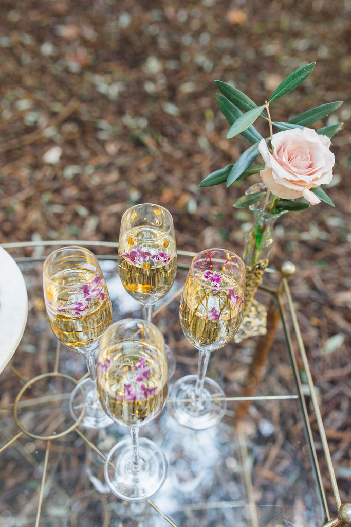 champagne in glasses for wedding party and bride day of wedding