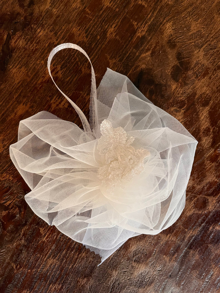 snow angel Christmas tree ornaments up cycled fashion from bridal veil and wedding accessories