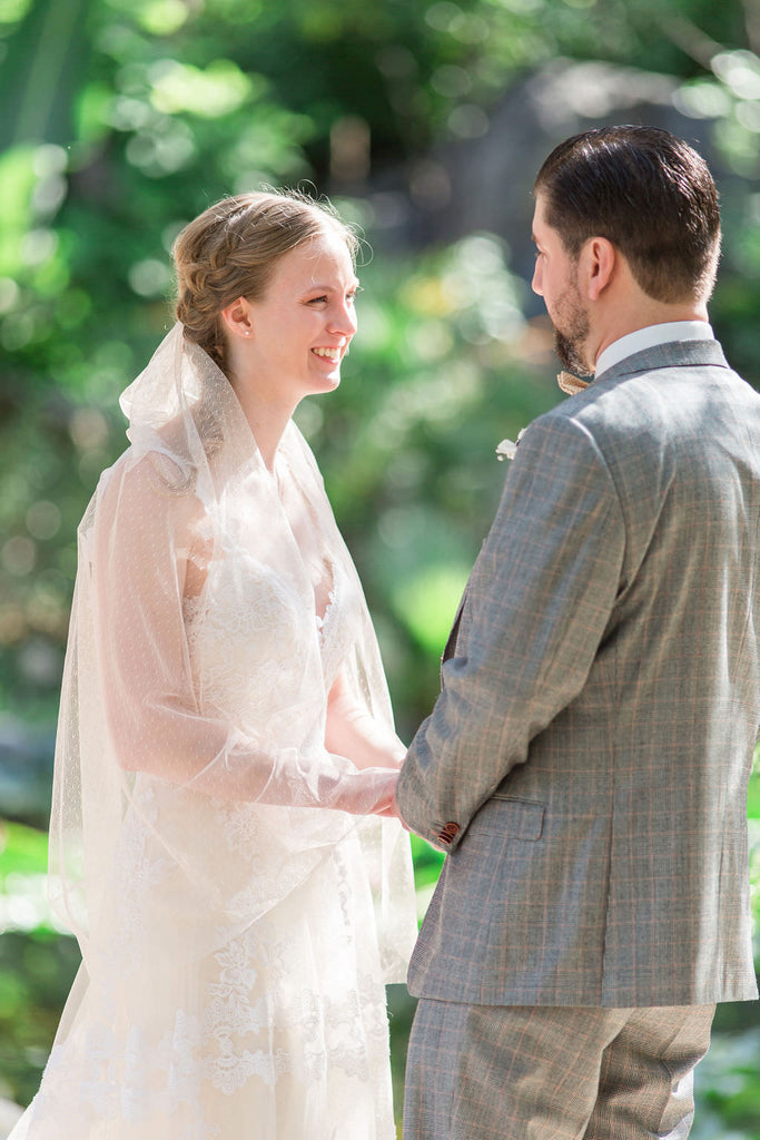 swiss dot fingertip length bridal veil