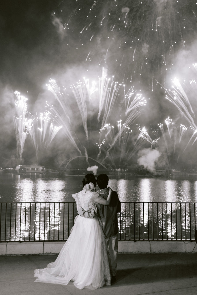 disney princess bride watching fireworks with tulle hair bow