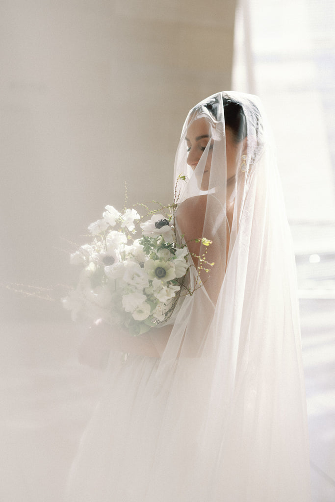 drop cathedral bridal veil for modern fine art wedding