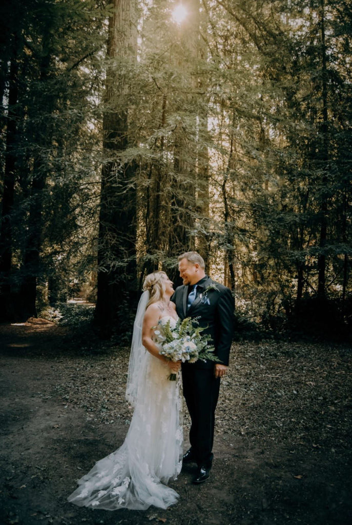 woodland whimsical wedding with fingertip bridal veil