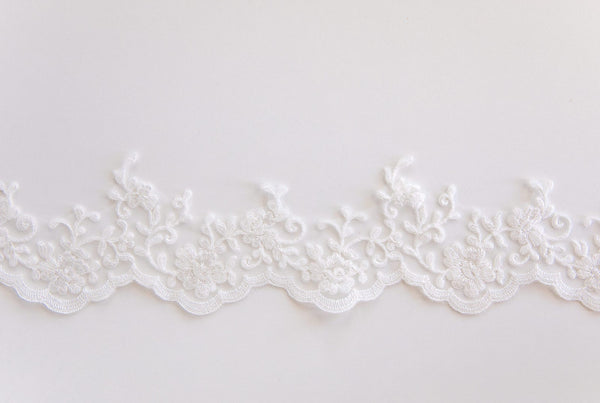 floral scalloped french alencon lace trim