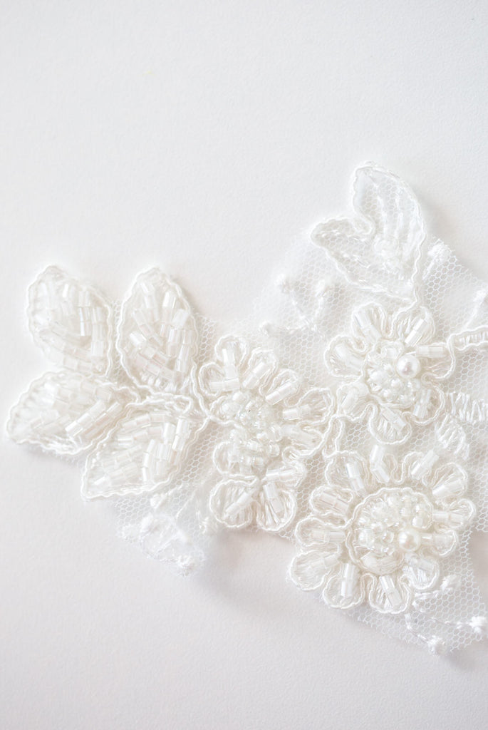playful organic floral garden inspired lace applique in white for bridal capes
