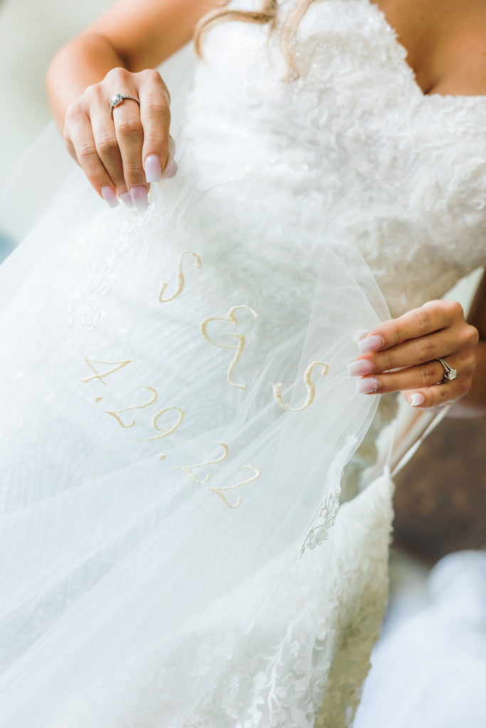 embroidered unity veil with couple's initials and wedding date