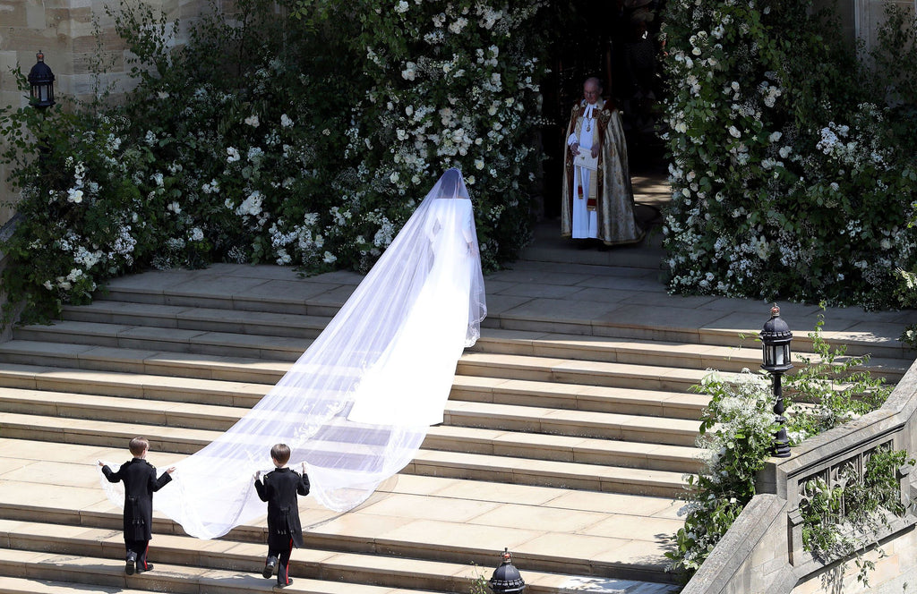 Meghan Markle's long drop wedding veil from silk
