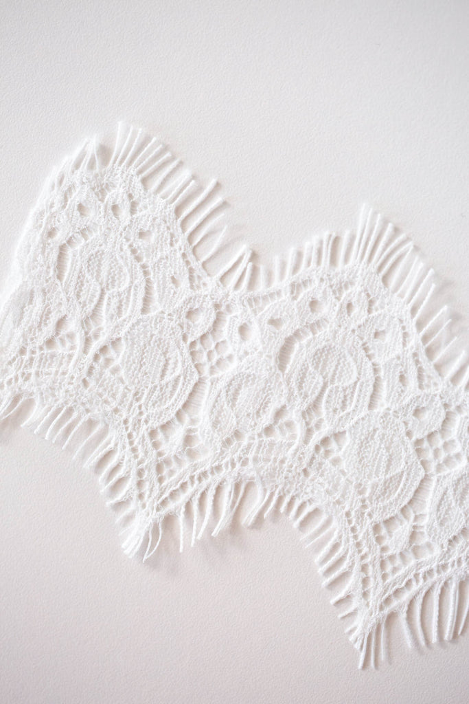 soft and sheer scallop chantilly lace with eyelash fringe for custom bridal accessories