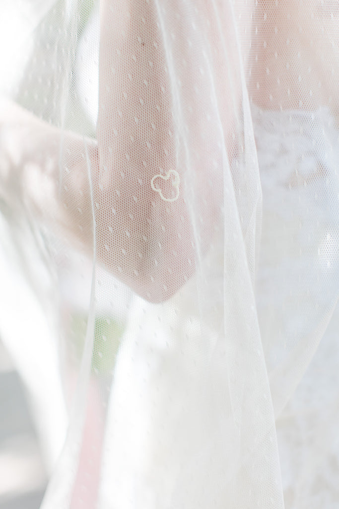 mickey mouse embroidered wedding veil on polka dot Swiss tulle