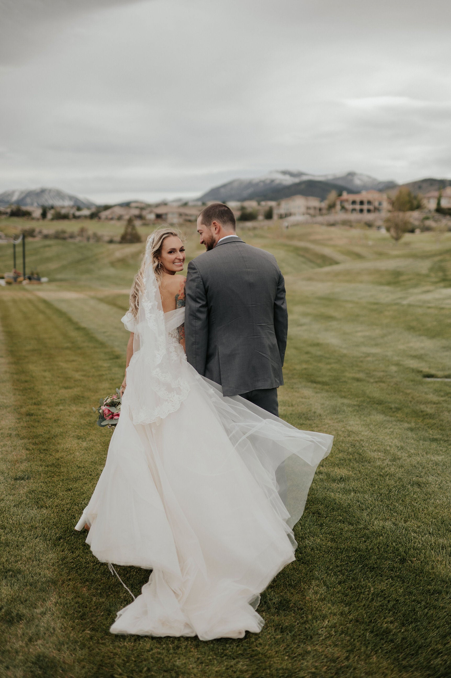 sexy wedding dress with mantilla wedding veil