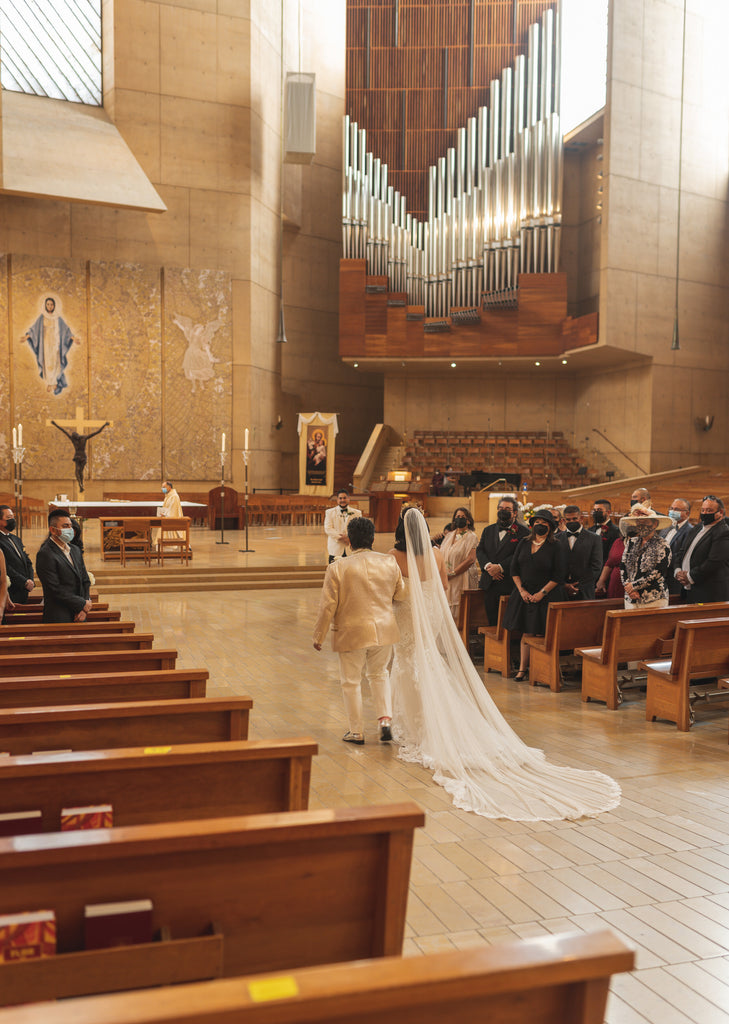 lace edged long formal wedding veil for elegant bride