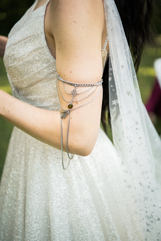 nordic inspired wedding cape veil in silver for pagan wedding