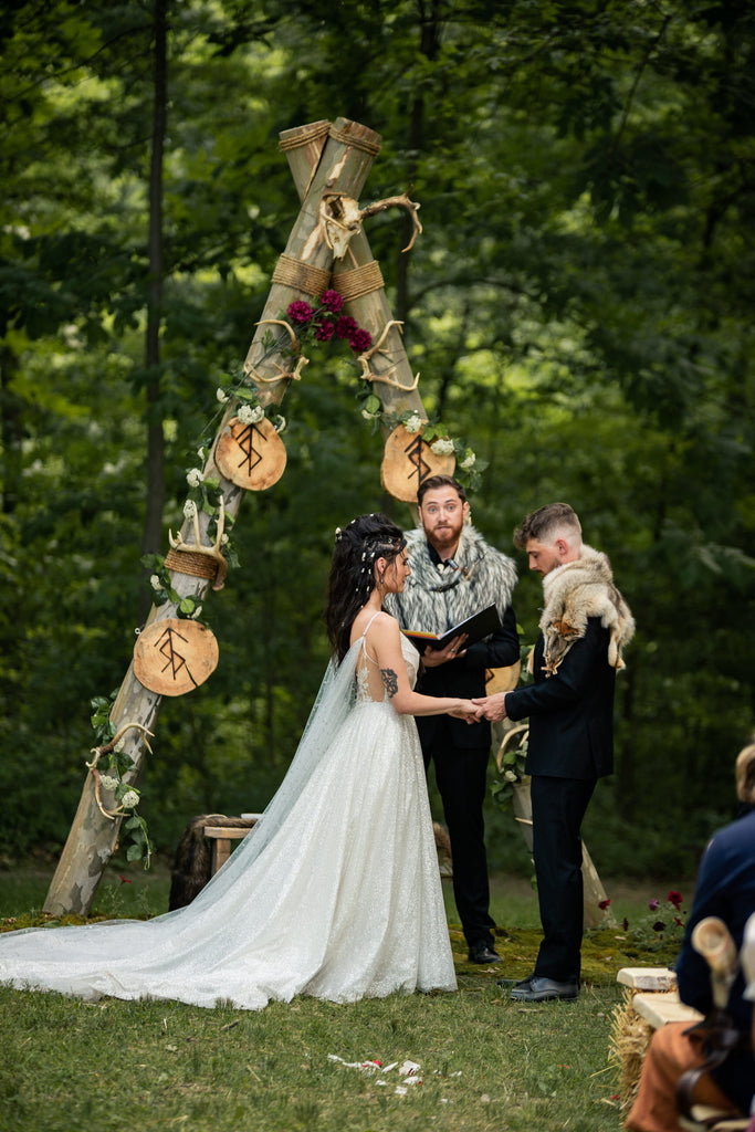 nordic bridal inspiration with norse bridal cape in sparkly silver fabric